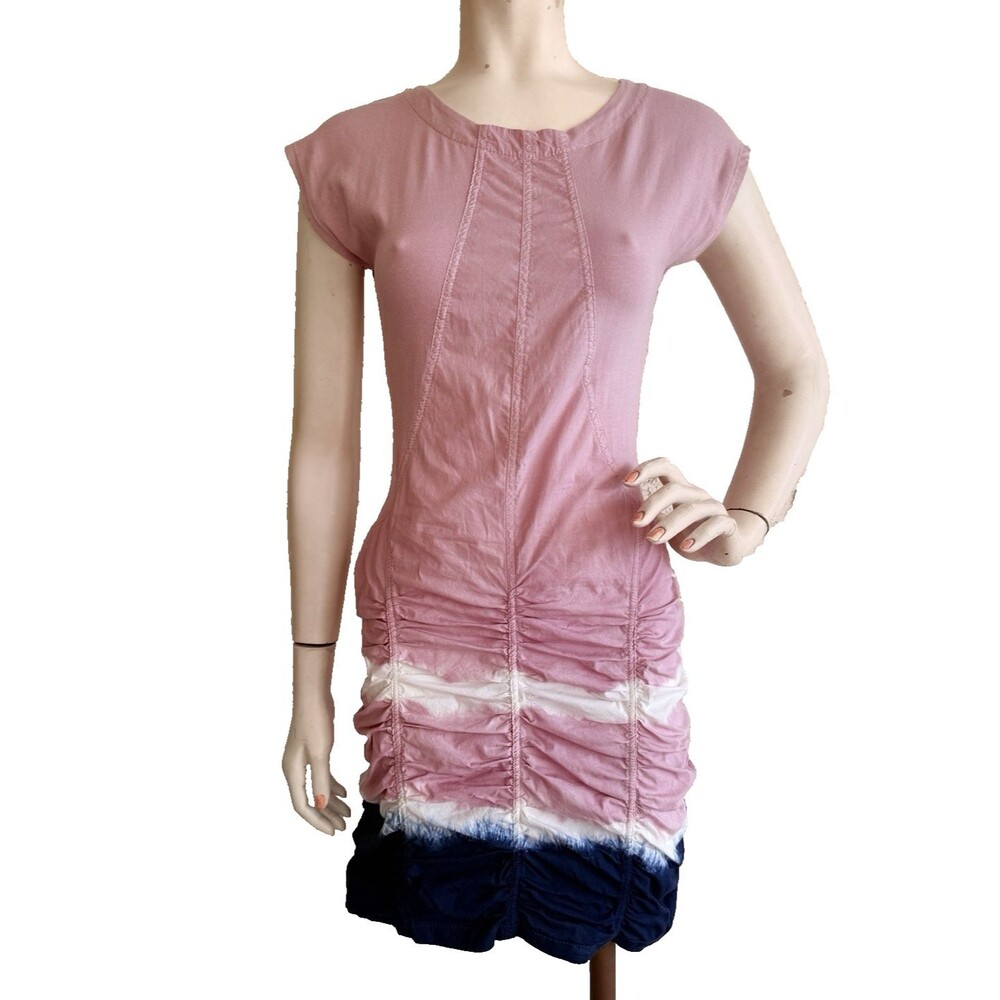 XCVI Wearables Dress Pink Blue Tie Dye Ruched Mini Sundress Art to Wear Size XS